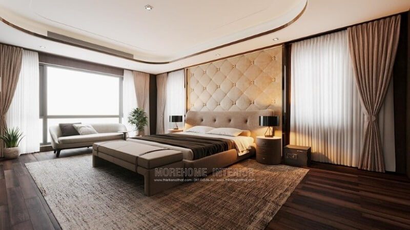 Thiết kế nội thất phòng ngủ với gam màu trung tính nhẹ nhàng nhưng vẫn đầy sang trọng.
